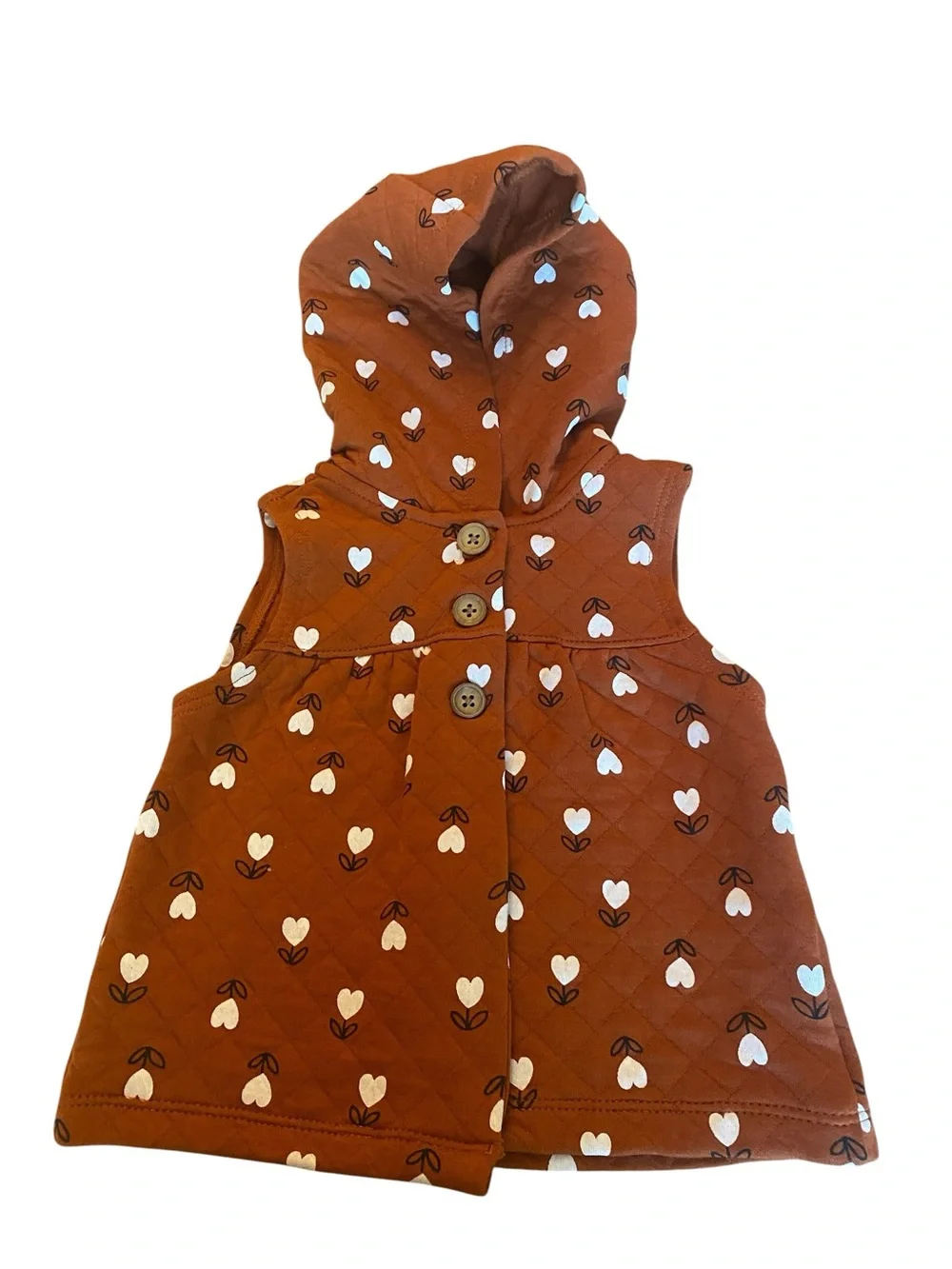 Carter's Girl Quilted Hooded Vest in Rust with White Hearts Size 9 Months